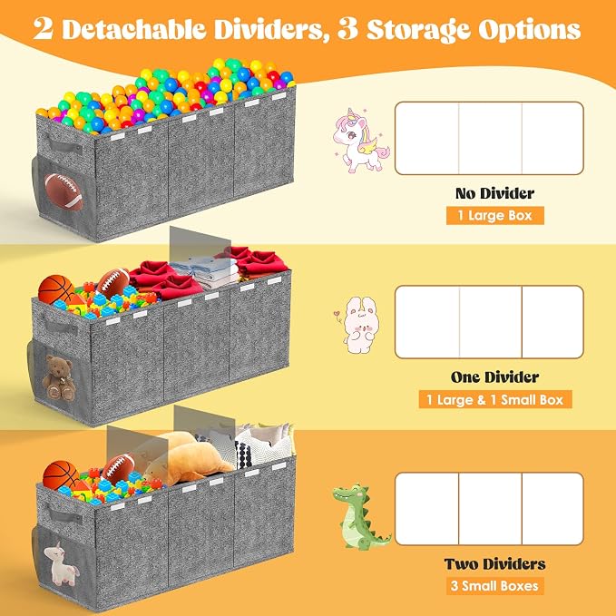 Beadsky Extra Large Toy Box, Toy Chest for Toddlers with Lids, Collapsible Toy Storage Organizer, Kids Bin Boxes Storage Basket for Boys, Girls, Nursery, Living Room, Playroom, 38"x14"x16", Gray