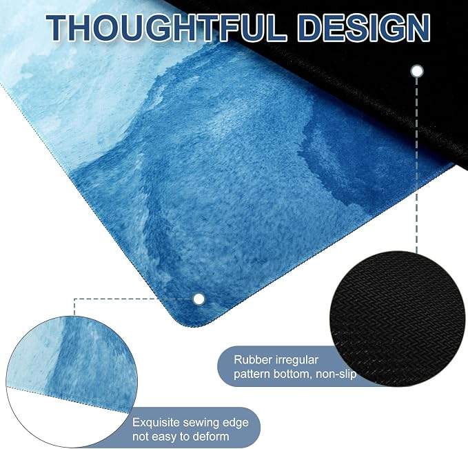 L-SPOUTTO Blue Desk Mat Gaming Mouse Pad XXL Large Mouse Pad Non-Slip Rubber Base Keyboard Pad Waterproof Desktop Mat for Laptop Computer Work Game Home Office-Blue Wave