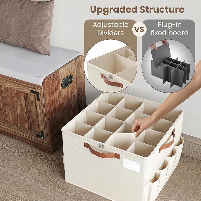 Varhomax Shoe Organizer Box for Closet, Fabric Shoe Storage Bin with Adjustable Dividers & Clear Cover, Holds up 16-32 Pairs of Sneakers & Sandals for Entryway, Cubby