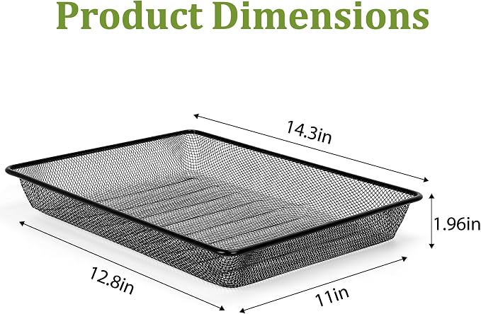 Office Metal Mesh Basket for Desk, Single Paper Tray Organizer, Turn in Trays Classroom, Flat Mail Letter Storage Basket for Office Home Drawers School (1, Black)