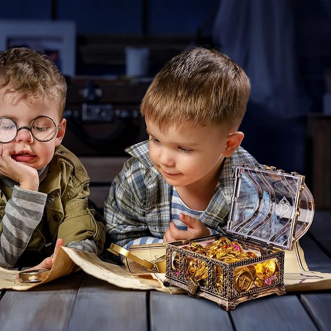 Transparent Antique Treasure Chest for Kids,Plastic Pirate Storage and Decorative Box