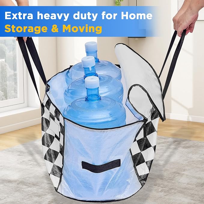 BETU 8 Pack Moving Bags Moving Storage College Dorm Camping Packing Travel PE Heavy Duty, Sturdy Handle, Zipper Large Storage Tote Bag Moving Boxes Box Alternative - White Plaid 29L x 15W x 15H