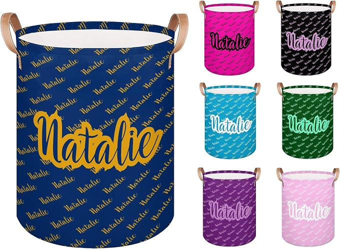 Personalized Laundry Basket, Custom Gift Laundry Hamper, Collapsible Nursery Waterproof Laundry Baskets, Dirty Clothes Toy Hamper with Handles Name Gold Blue