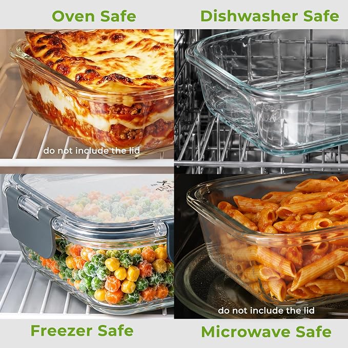 Zulay Kitchen 5 Piece Large 36oz Glass Tupperware Container Set with Lids - Premium BPA Free Borosilicate Glass Food Storage Containers - Leak-Proof Meal Prep - Microwave, Freezer & Oven Safe - Gray