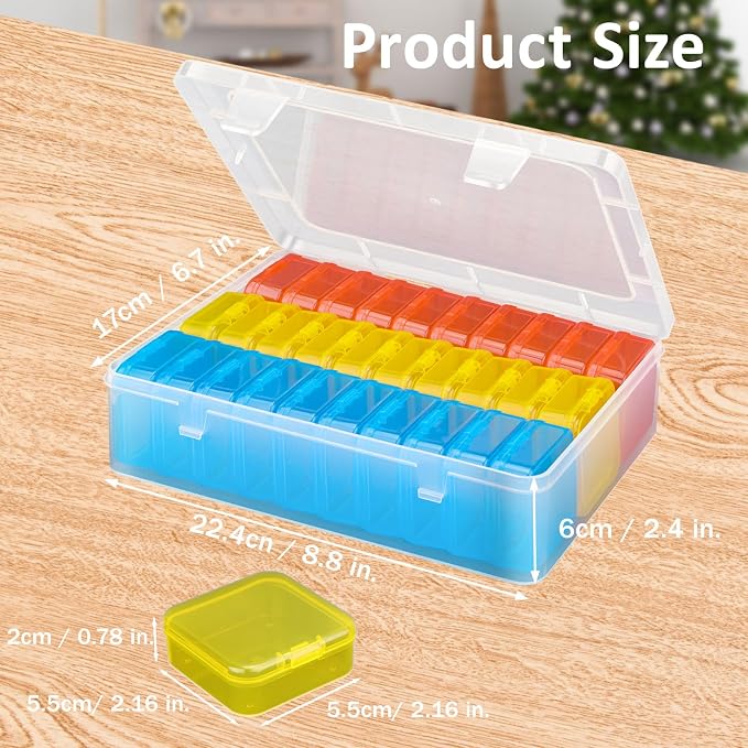 Mathtoxyz Bead Organizer Box(Red,Yellow,Blue), 30Pcs Small Bead Organizers and Storage Plastic Cases Mini Clear Containers Boxes with Hinged Lid and Rectangle for Bracelet Making DIY Jewelry Craft
