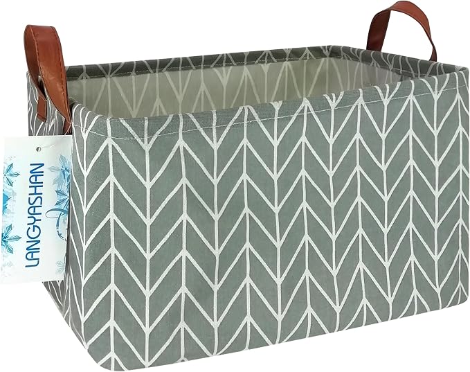 Rectangular Collapsible Grey Point Storage Basket Nursery Organizer | Storage Bin Foldable Canvas with Handles for Organizing Home Kitchen Children Toys Office Closet Shelf Baskets