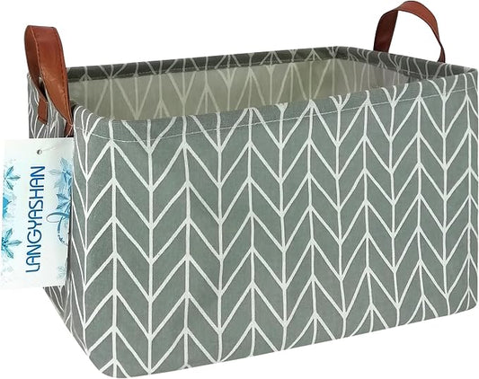 Rectangular Collapsible Grey Point Storage Basket Nursery Organizer | Storage Bin Foldable Canvas with Handles for Organizing Home Kitchen Children Toys Office Closet Shelf Baskets