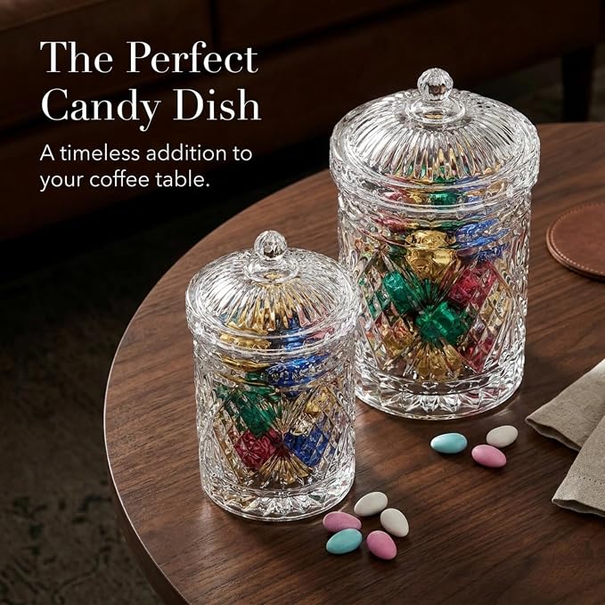 Godinger Canister Set, Crystal Glass Canisters Food Storage Candy Jars, Biscuit Barrel - Dublin Collection, Set of 2