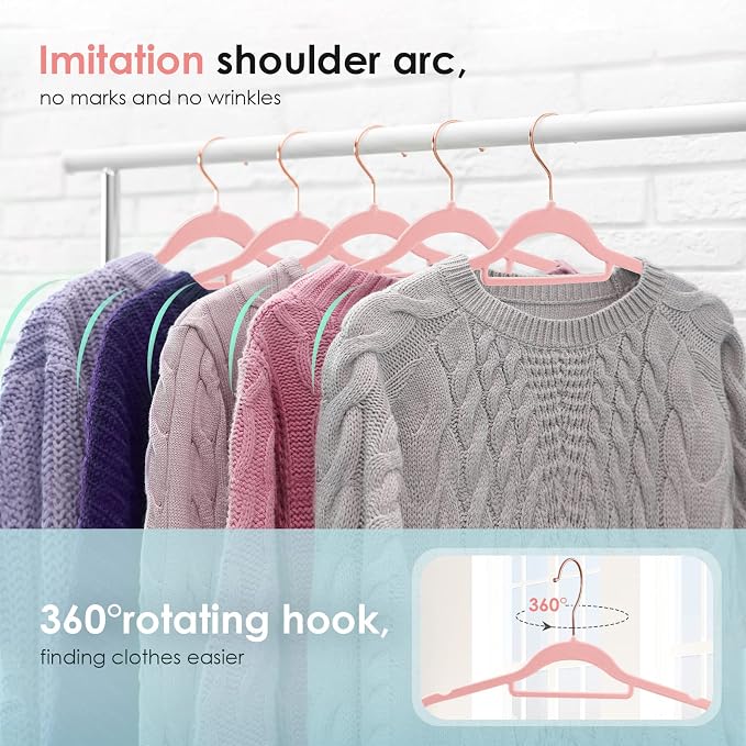DUDUCOFU Velvet Hangers Non Slip Felt Hangers, 50 Pack Pink Velvet Clothes Hangers Space Saving Slim with 360 Degree Swivel Hook for Suits Coats, Jackets, Pants, and Dress Clothes