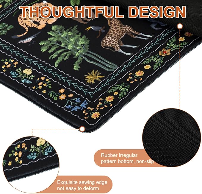 L-SPOUTTO Jungle Animal Desk Mat for Keyboard and Mouse, Black Mouse Pad | XXL Large Non-Slip Keyboard Pad Waterproof Desktop Mat for Laptop Computer Work Game Home Office