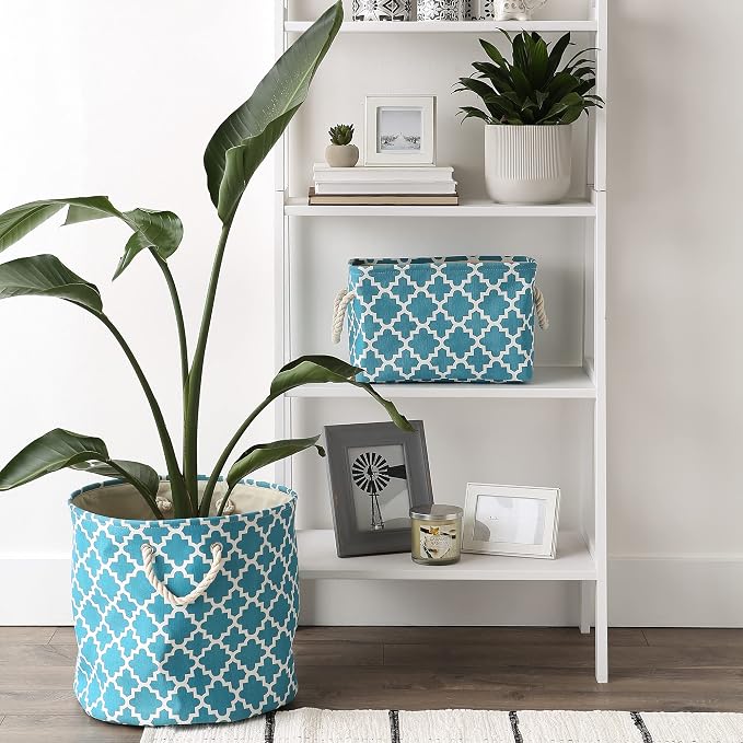 DII Polyester Container with Handles, Lattice Storage Bin, Small, Storm Blue