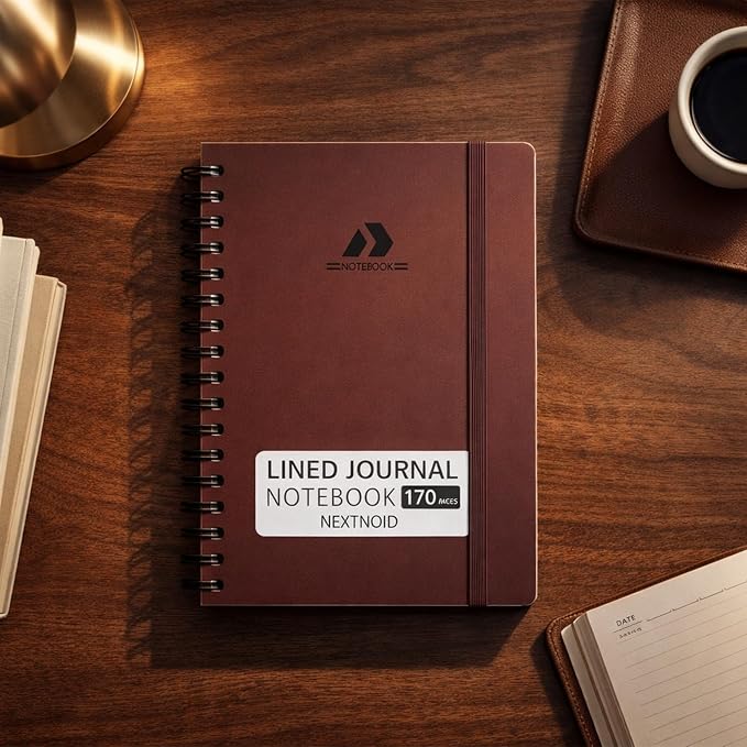 Nextnoid Lined Spiral Notebook Journal For Women & Men - A5(5.8" x 8.3") 170 Pages, Hardcover Notebooks for Work & Note Taking, College Ruled Journals for Writing - Burgundy