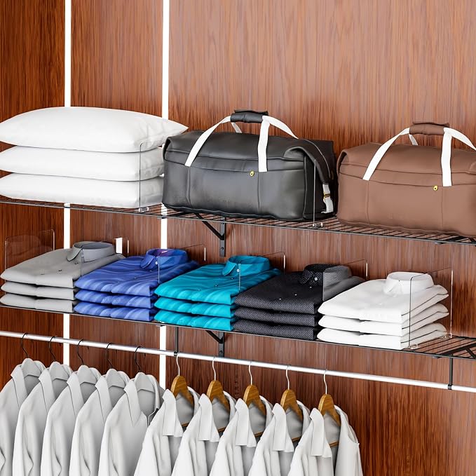 Yieach 8 Pack Acrylic Shelf Dividers for Closet Organization - Suitable for All Cupboard,Wood Shelves -Clear Closet Dividers for T Shirt,Towel,Bag,Purse Dividers,Handbag Organizer,Sweater Organizer