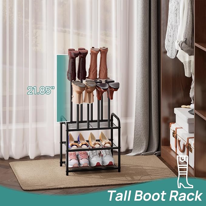 viewcare Black Boot Rack, Small Boot Rack Organizer, Tall Boots with Shoe Rack for Closet, Shoe Shelf Storage Organizer for Entryway Small Space