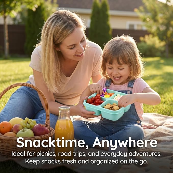 EONJOE 4-Pack Small Snackle Box With snap lock lid,Dishwasher Safe | 4-Compartment,BPA free,Food Grade PP5 Plastic, Airtight Lid,On-the-Go,