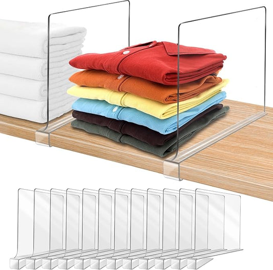 11 Inches Shelf Dividers for Closet Organization and Storage, 12 Pack Vertical Purse Organizer for Closet Adjustable Acrylic Bookshelf for Organization, Perfect for Sweater Shirts Handbags in Bedroom