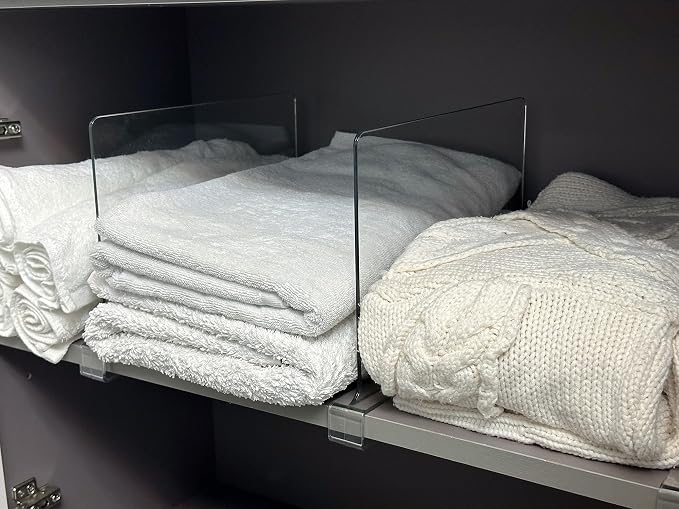 LikeU 8 PCS Acrylic Shelf Dividers for Closets,Wood Shelf Dividers,Clear Shelf Separators,Perfect for Clothes Organizer and Bedroom Kitchen Cabinets Shelf Storage and Organization