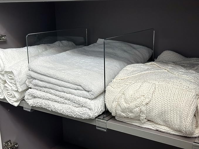 LikeU Acrylic Shelf Divider,Wood Shelf Dividers,Clear Closet Shelf Separators Clothing Organizer Perfect for Bedroom Shelving Organization and Kitchen Cabinet Shelf Storage,2 PCS