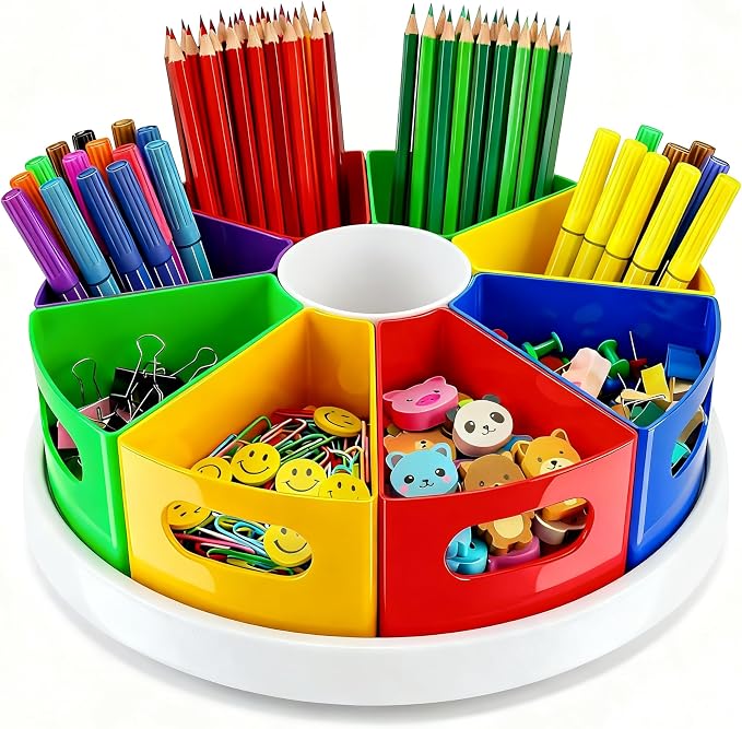 Art Supply Organizer Classroom Organization and Storage Pen Holder Desk Organizer for Marker,Crayon,Homeschool Supplies 360° Spin Art Caddy with Removable Bins, Birthday Gift for Kids 12 Inch