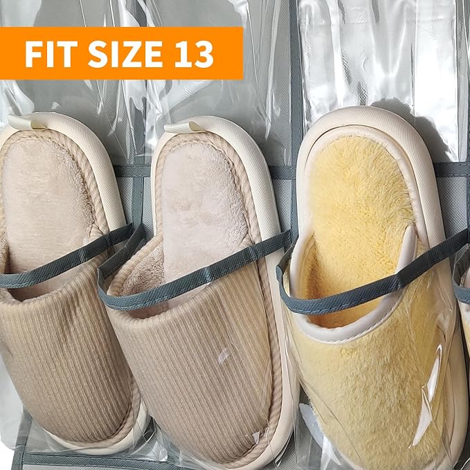 Clear Crystal 1 Pack 35 Pockets Large Hanging Shoe Organizer Over The Door Shoe Rack for Closet Door Storage Shoe Holder Hanger, 4Hooks, grey