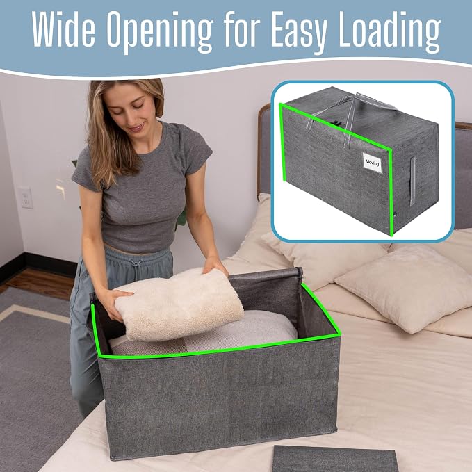VENO 8 Pack Extra Large Heavy Duty Moving Bags with Wide Opening & Reinforced Handles, Reusable Storage Tote Bags with Strong Zippers for Clothes, College Dorm Essentials & Moving Supplies