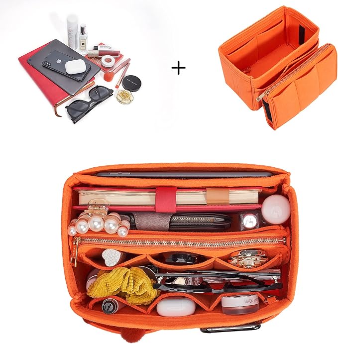 Vercord Felt Organizer Insert For Purse Handbag Tote Bag In Bag Inside Shaper Divider Neo Orange Large