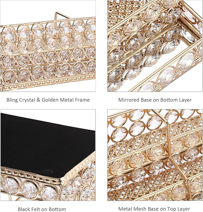 Hipiwe 3 Tiers Crystal Business Card Holder Gold Business Card Display Stand with 6 Slots Name Card Organizer for Office Exhibition Business