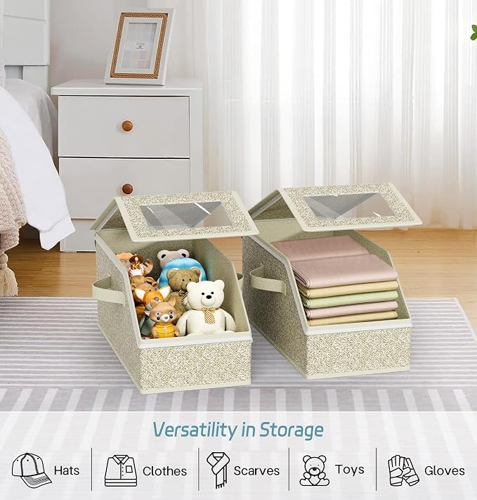 AOODA 2 PCS Stackable Hat Storage for Baseball Caps, Holds up to 24 Caps Hat Organizer for Closet, Sturdy Snapback Boxes for Men with Cardboard, Yellow