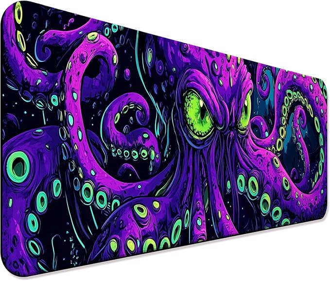 Octopus Monster Gaming Desk Mat, Computer Keyboard Large Extended Cool Neon Animal Mouse Pad for Office and Home, 31.5×11.8 Inches, XL