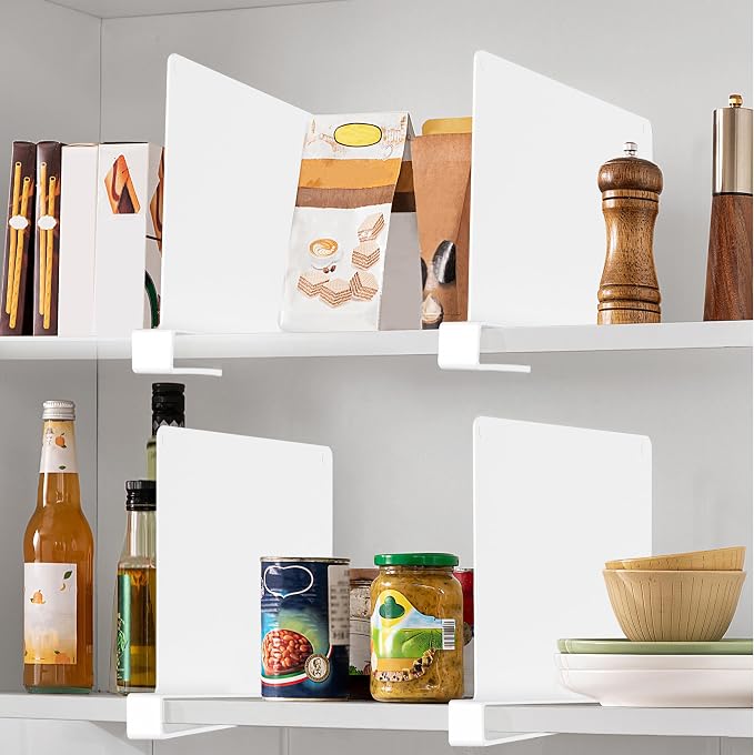 HBlife 8 Pcs White Acrylic Shelf Dividers, Vertical Purse Organizer for Closet Perfect for Sweater, Shirts, Handbags in Bedroom and Kitchen, Closet Separators for Organization Cabinet