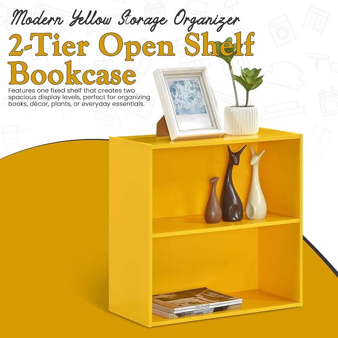 KB Designs - Tony 2-Tier Modern Bookcase with Open Storage Shelves for Kids’ Rooms, Playrooms, or Home Offices – Compact Colorful Bookshelf Organizer