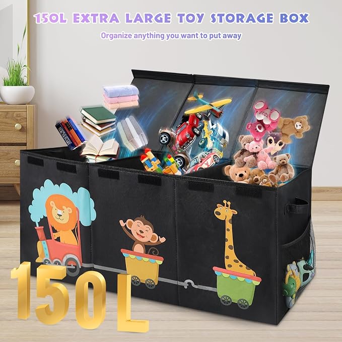 XL Toy Box - Toy Storage Bins with lids, Collapsible Toy Chest for Boys Girls, Kids Big Toy Organizer with Adjustable Dividers for Living Room Area, Playroom, Bedroom，38"x16"x14"
