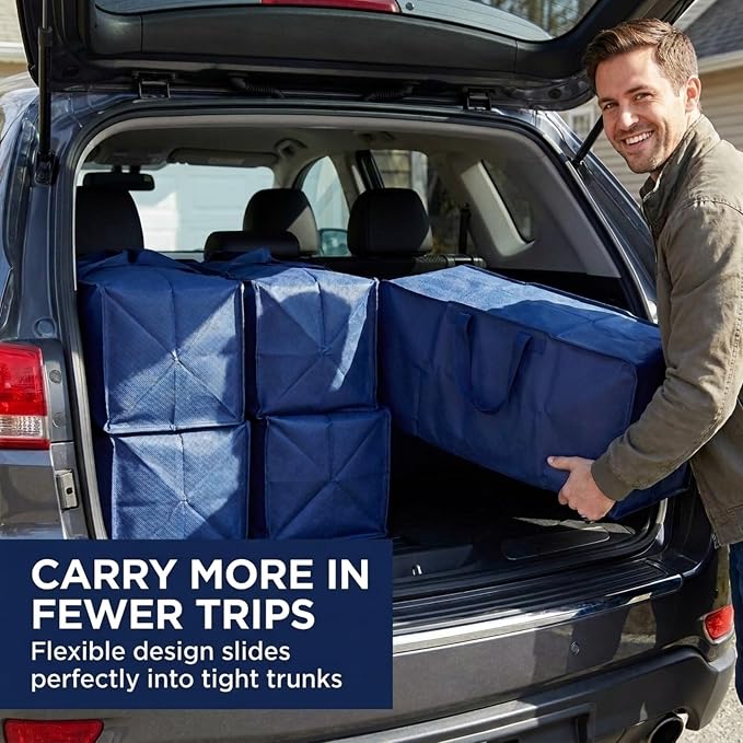 BOX USA 4-Pack Moving Bags with Strong Handles & Zippers - Heavy Duty Extra Large Packing Bags for Storage, Moving Boxes, Dorm & College Supplies, Blue