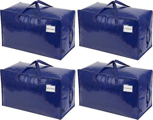 VENO 4 Pack Extra Large Heavy Duty Moving Bags with Wide Opening & Reinforced Handles, Reusable Storage Tote Bags with Strong Zippers for Clothes, College Dorm Essentials & Moving Supplies