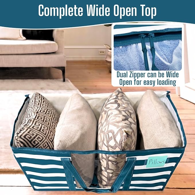 VENO 8 Pack Heavy Duty Moving Bags, Clothes and Comforter Storage Bags with Clear Window, College Dorm Essentials Packing Supplies, Foldable Boxes Alternative (Classic Navy Stripe, 8 Pack)