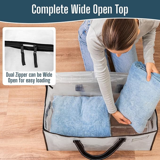 VENO 8 Pack Heavy Duty Moving Bags, Clear Storage Bags for Clothes and Comforters, College Dorm Essentials Packing Supplies, Foldable Boxes Alternative (Clear, 8 Pack)