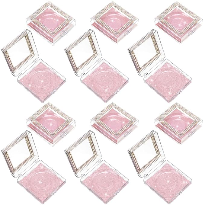 Blulu 12 Pcs Lash Boxes Packaging Empty Bulk Square Glitter 3D False Eyelash Cluster Box Storage Case Rhinestone Lash Organizer Container with Glitter Paper Clear Tray for Women Cosmetic(Rose Gold)