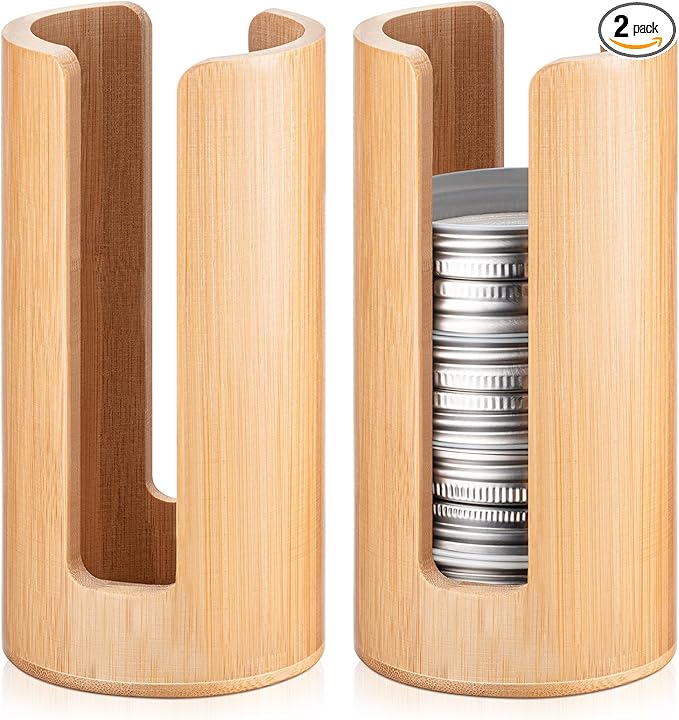 Suclain 2 Pcs Mason Jar Lid Organizer (Only for Regular Mouth) Bamboo Vertical Mason Jar Lid Storage Accessories Tumbler Lids Holder Cup Lids Organizer for Home Kitchen Countertop Cupboard