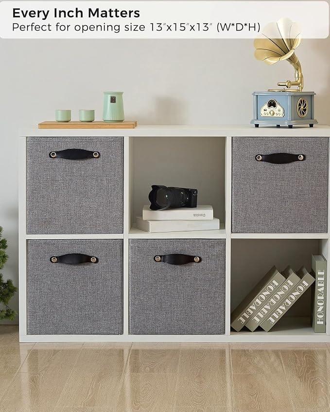 Cube Storage Bins | 13"x15"x13", Dim Gray, 4 Pack | Multi-Size | 2X Thick Support Board | Vegan Leather Handles | 7.7 oz/yd² Fabric | Drawer Insert Basket Fits KALLAX