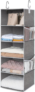StorageWorks Hanging Closet Organizer, 5-Shelf Hanging Shelves with 2 Hooks, Foldable Space-Saving Design, Closet Organizers and Storage for Bedroom, Dorm, Locker, Gray