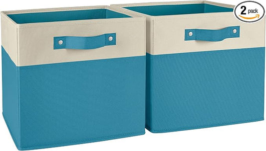 RiverRidge Kids storage bins - 10.5 Cube Storage Organizer with Handles - Turquoise Two-Tone closet organizers and storage for Toys, Shoes & More – Fits RiverRidge Cabinets