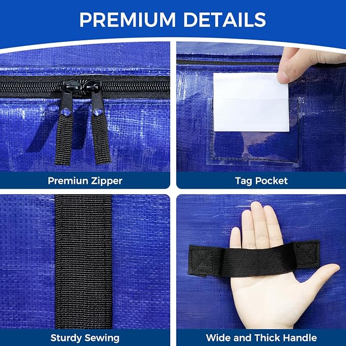 BAGAIL Heavy Duty Moving Bags with Strong Handle, Extra Large Moving Boxes, Storage Tote for Clothes, College Moving Supplies(Dark Blue, 6 Pack)
