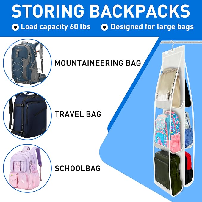 Purse Organizer for Closet, Large Capacity-19.69" Height for Oversized Purses&Tote Bags, Backpacks, Tall Boots,with 12 Boot Shapers, Hanging Purse Organizer,White
