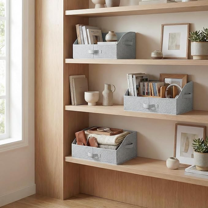 GRANNY SAYS Closet Organizer Bins, Trapezoid Storage Bin, Closet Baskets for Shelves, Closet Shelf Organizer, Baskets for Organizing Clothes, Toys, Ash Gray, 3-Pack