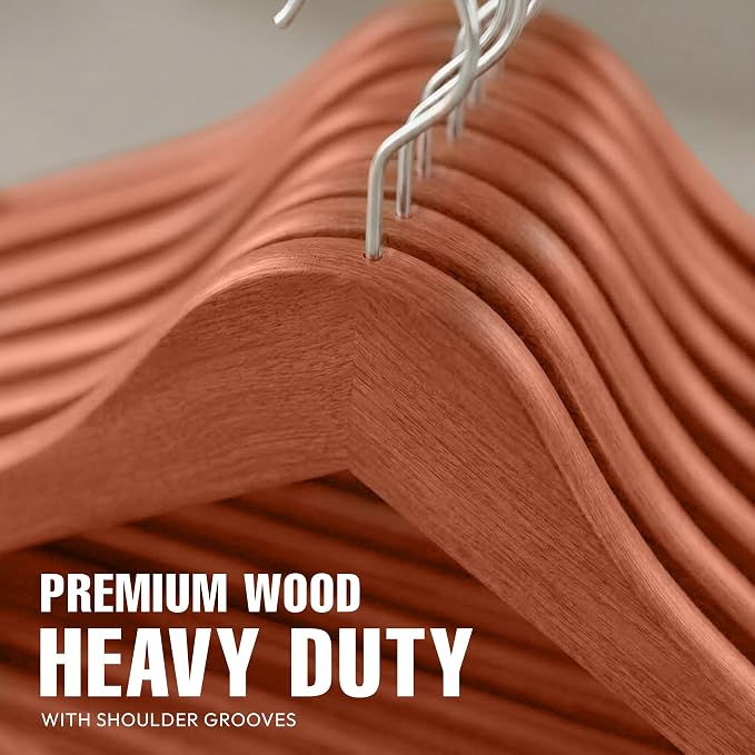 Utopia Home Premium Wooden Hangers 20 Pack - Durable & Slim Coat Hanger - Suit Hanger with 360-Degree Rotatable Hook - Wood Hangers with Shoulder Grooves (Cherry Color)