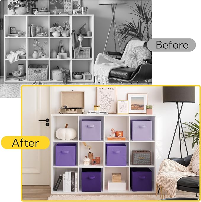 Cupic Cupid 11 Inch Storage Cube, Fabric Cube Storage Bin with Handles, Storage Cube Organizer for Clothes and Toys, Collapsible Cube Bins for Closet, Shelves, Nursery, 6-Pack, Purple Gradient