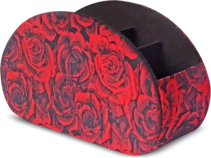Remote Control Holder, PU Leather Remote Caddy Desktop Organizer with 5 Spacious Compartments for TV Remotes/Media Controllers/Office Supplies (1-3D Rose Red