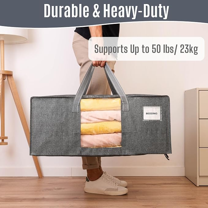 VENO 6 Pack Heavy Duty Moving Bags, Packing Bags with Clear Window, Alternative to Moving Boxes, Storage Bins for Clothes, Blankets, Comforters, College Dorm Essentials (Gray, 6 Pack)