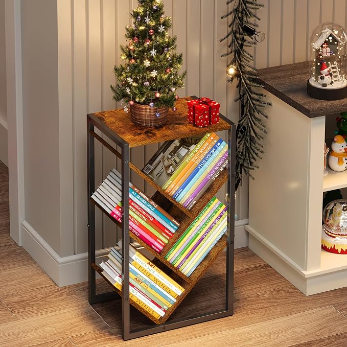 Cutogxon Small Bookcase - 5 Tier Tree Bookshelf with EVA Pads, Book Shelf for Small Spaces Bookshelves Wooden Book Storage Organizer Shelves for Hardcover Books Bedroom Living Room
