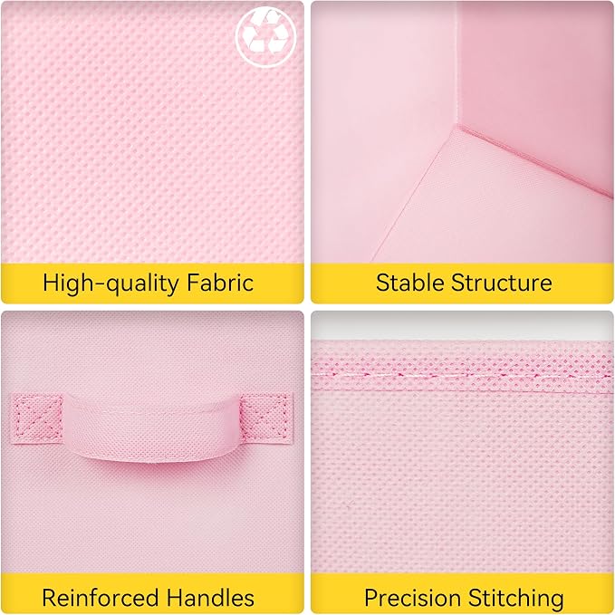 Cupic Cupid 11x11 Storage Cubes, 10 Pack Open Storage Bins with Handles, Storage Cube Organizer for Clothes and Toys, Collapsible Cube Bins for Closet, Shelves, Offices, Pink